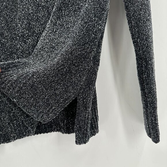 WHBM Black Sparkle Chenille Shimmer Relaxed Hem Cowl Neck Large Sweater NWT - Picture 3 of 10